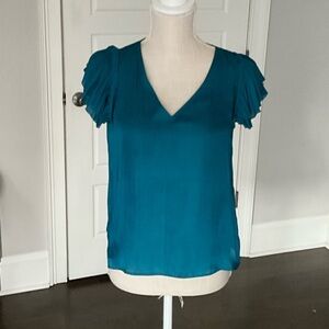 Banana Republic Teal V-Neck Ruffle Sleeve Blouse